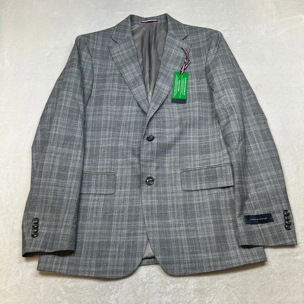 Tommy Hilfiger Modern-Fit Sport Coat Mens 38R 38 Gray Plaid‎ $295 NEW
